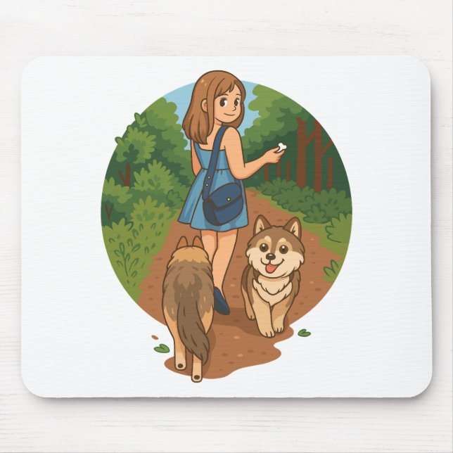 Cute Dog Mom Walking Puppies Forest Trail Illustra Musmatta (Framsidan)