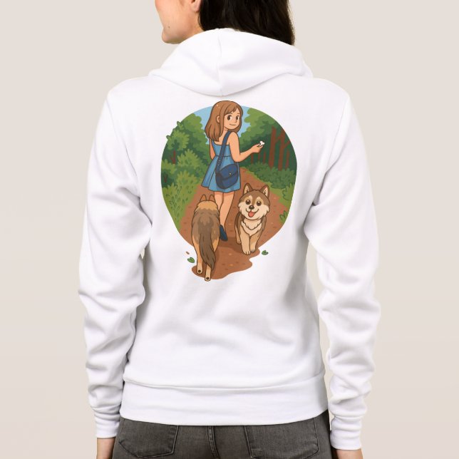 Cute Dog Mom Walking Puppies Forest Trail Illustra T Shirt (Baksida)