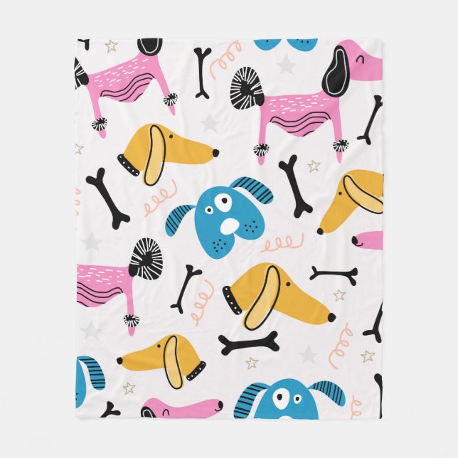 Cute dog pattern with baby animal face drawing sca fleecefilt (Framsidan)