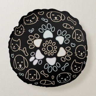 Cute Dog Paw Mandala Rund Kudde