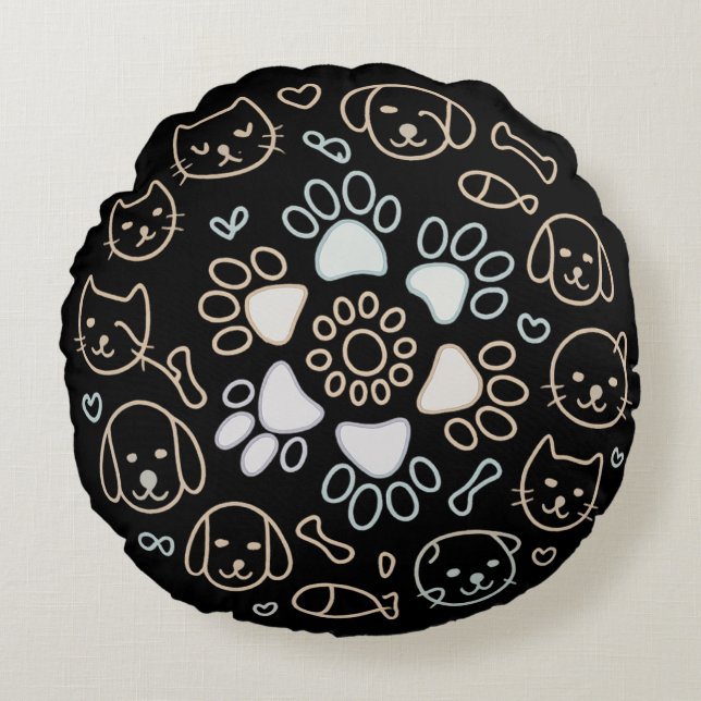 Cute Dog Paw Mandala Rund Kudde (Framsidan)