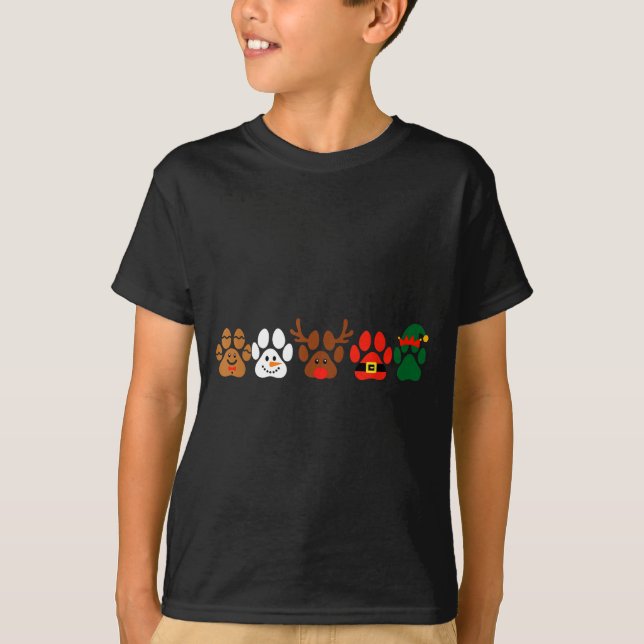Cute Dog Paw Print Santa Elf Christmas Character H T Shirt (Framsida)