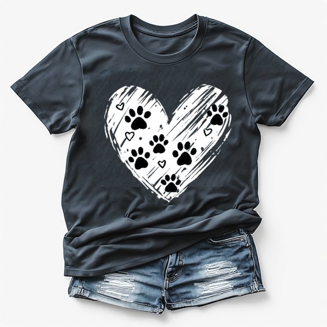 Cute Dog Paw Prints Brushstroke Heart Black  T Shirt (Skapare uppladdad)