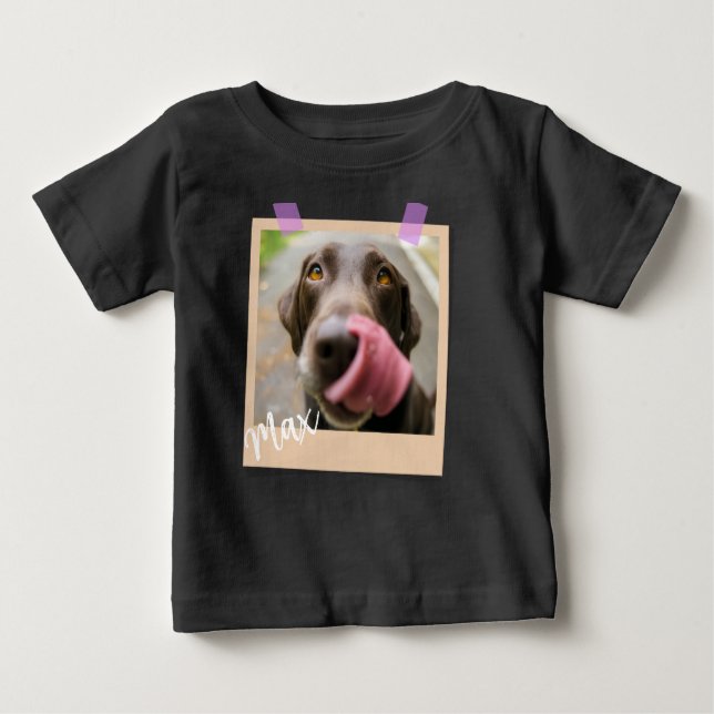 Cute Dog Polaroid Style Photo Art T Shirt (Framsida)