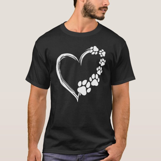 Cute Dog Puppy  Dogs Paw Print Heart  Dog Mom T Shirt (Framsida)