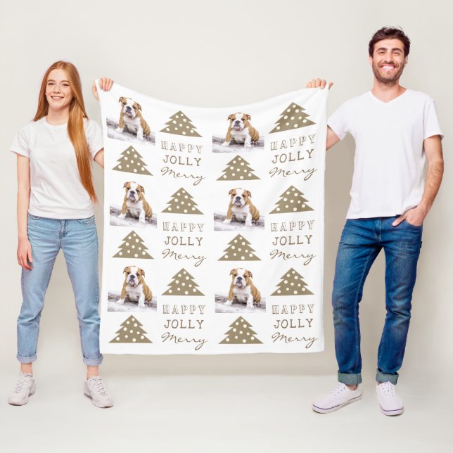 Cute Dog Puppy Pet Typography Christmas Tree Photo Fleecefilt (På plats)