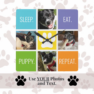 Cute Dog Sleep Eat Repeat Animal Lover's Modern Fyrkantig Klocka