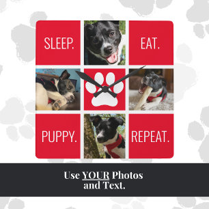 Cute Dog Sleep Eat Repeat Animal Lover's Modern Fyrkantig Klocka