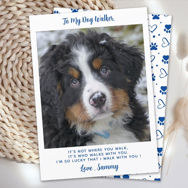 Cute Dog Walker Anpassningsbar Pet Puppy Photo Tac Kort (Skapare uppladdad)