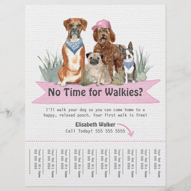 Cute Dog Walker Flyer Tear Lakan Rosa Banner (Framsidan)