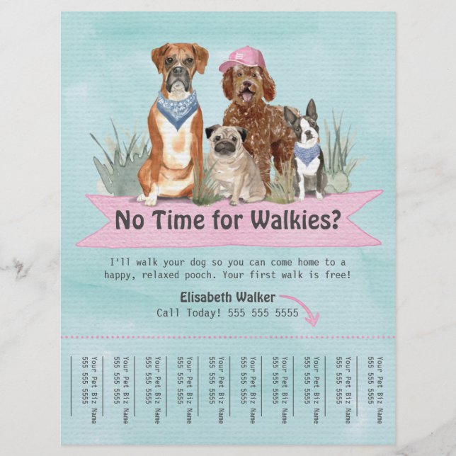 Cute Dog Walker Flyer Tear Lakan Rosa Banner (Framsidan)