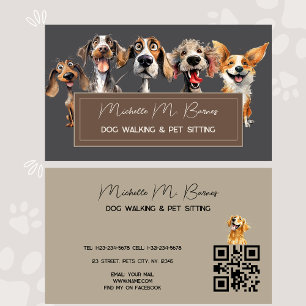 Cute Dog Walker Groomer QR Code Grått Visitkort