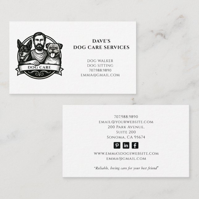 Cute Dog Walker Pet Sitter Business Card Visitkort (Fram/baksida)