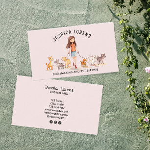Cute Dog Walker Pet Sitter, marionettens Djuromsor Visitkort