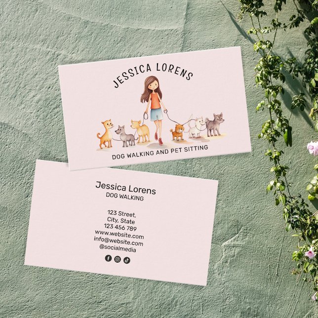 Cute Dog Walker Pet Sitter, marionettens Djuromsor Visitkort (Skapare uppladdad)