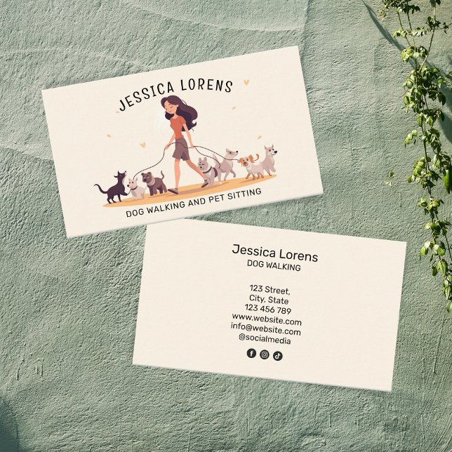 Cute Dog Walker Pet Sitter, marionettens Djuromsor Visitkort (Skapare uppladdad)