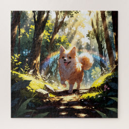 Cute dog walking in the forest pussel