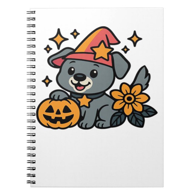 Cute Dog Witch hat Pumpkin Fun Halloween Oversized Anteckningsbok (Framsidan)