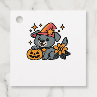 Cute Dog Witch hat Pumpkin Fun Halloween Oversized Gåvor Etiketter
