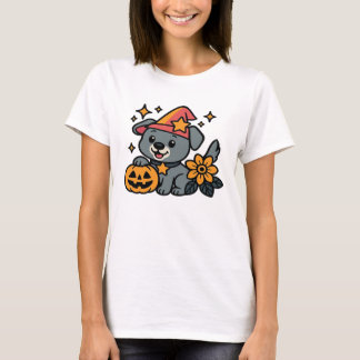 Cute Dog Witch hat Pumpkin Fun Halloween Oversized T Shirt