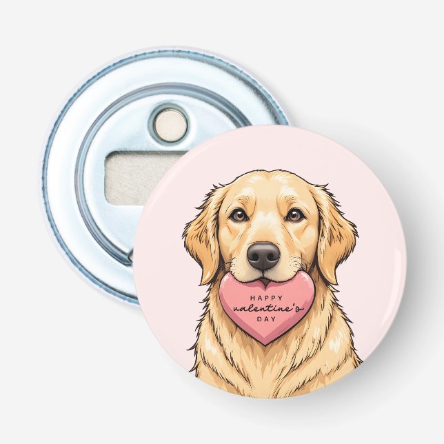 Cute Dog with Heart Happy Valentine's Day Flasköppnare (Framsidan)