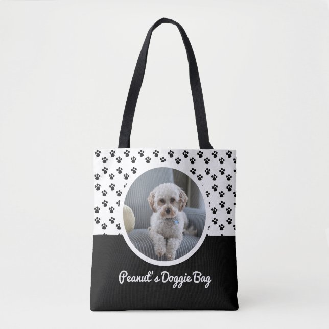 Cute Doggie Photo and Black and White Tass Mönster Tygkasse (Framsida)