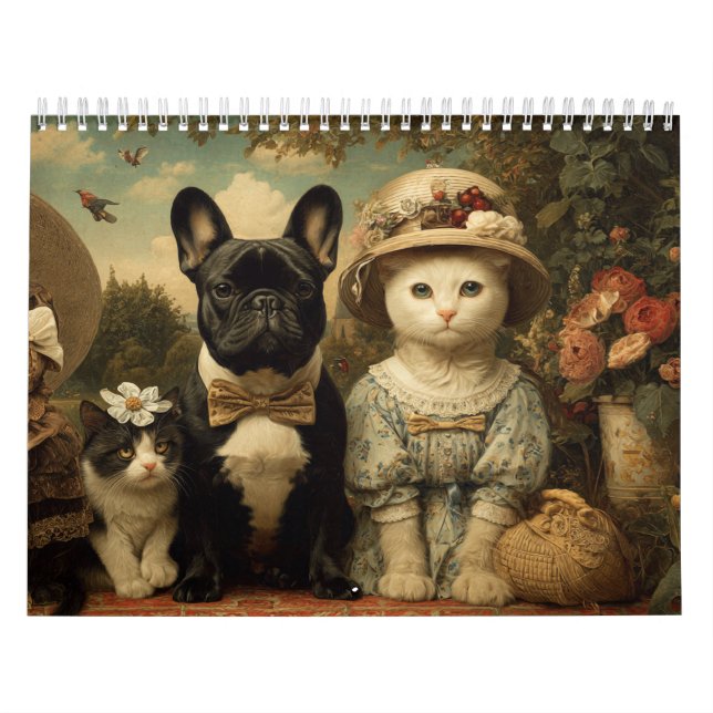 Cute Dogs and Cats Floral Garden Wall Kalender (Omslag)