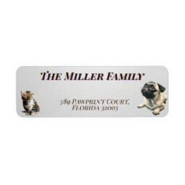 Cute dogs and cats look up Personalized Returadress Etikett