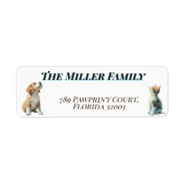 Cute dogs and cats look up Personalized Returadress Etikett