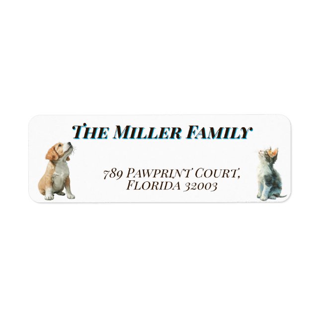 Cute dogs and cats look up Personalized Returadress Etikett (Framsidan)