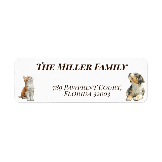 Cute dogs and cats look up Personalized Returadress Etikett (Framsidan)