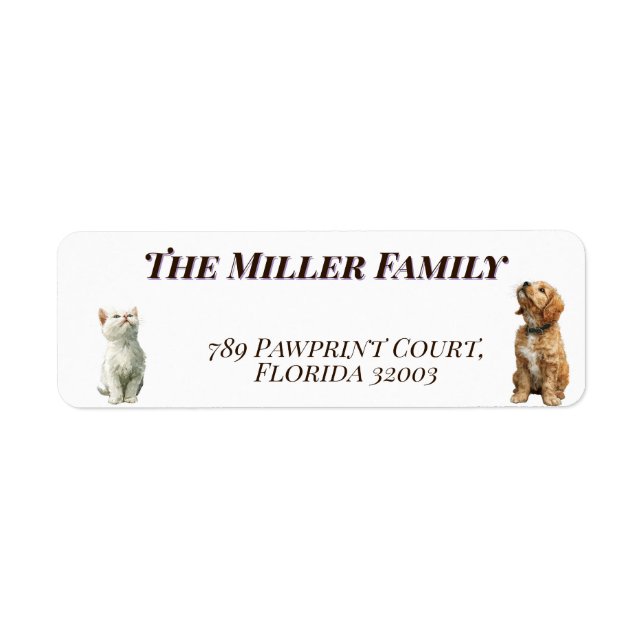Cute dogs and cats look up Personalized Returadress Etikett (Framsidan)