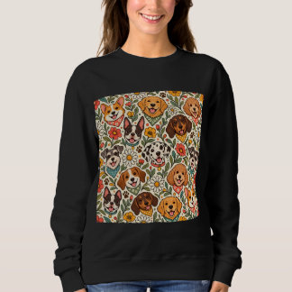 Cute Dogs and Colorful Floral Pattern T Shirt