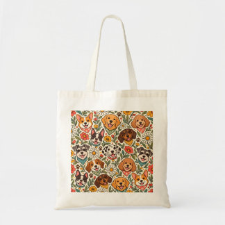 Cute Dogs and Colorful Floral Pattern Tygkasse