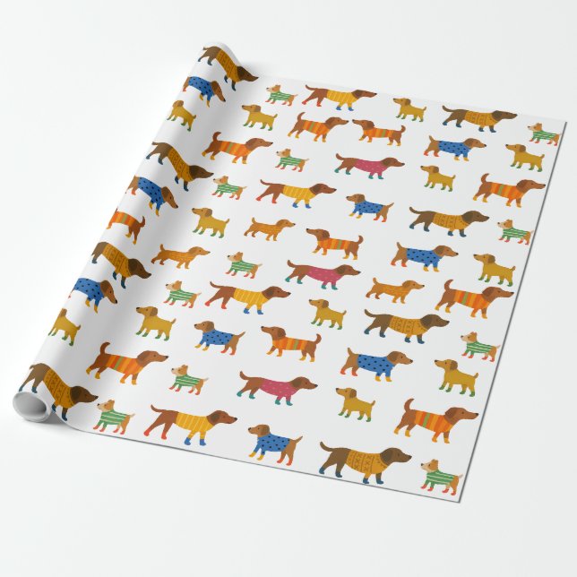 Cute Dogs in Sweaters Wrapping Paper Presentpapper (Utrullad)