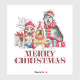 Cute Dogs Merry Christmas Holiday Sticker Klistermärken