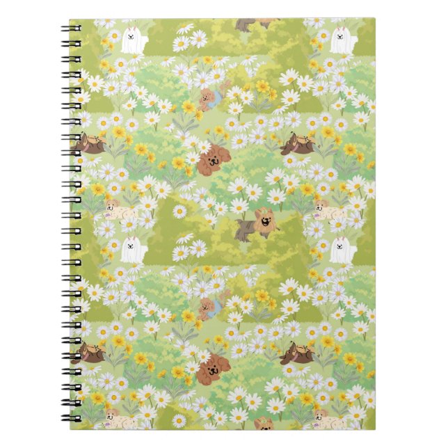 Cute Dogs With Daisy Flowers Seamless Pattern Anteckningsbok (Framsidan)