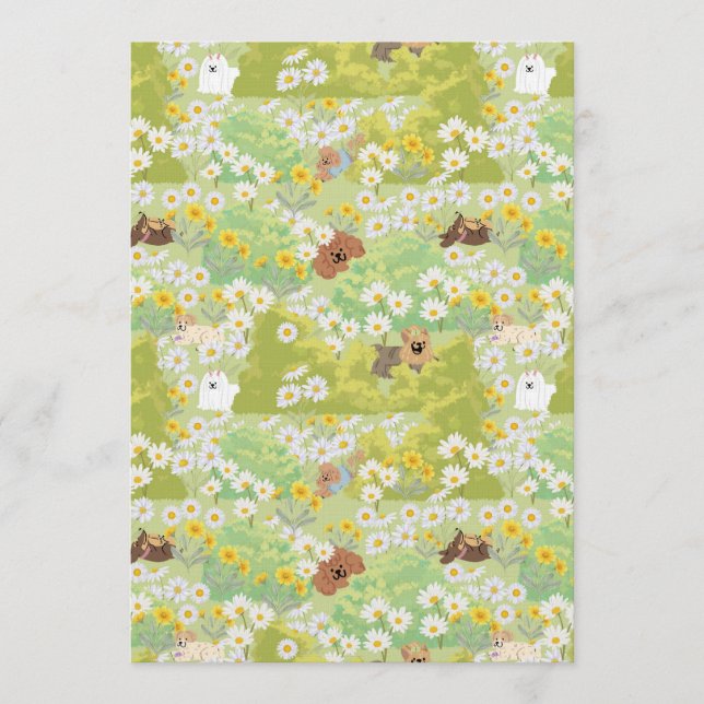 Cute Dogs With Daisy Flowers Seamless Pattern Inbjudningar (Framsida)