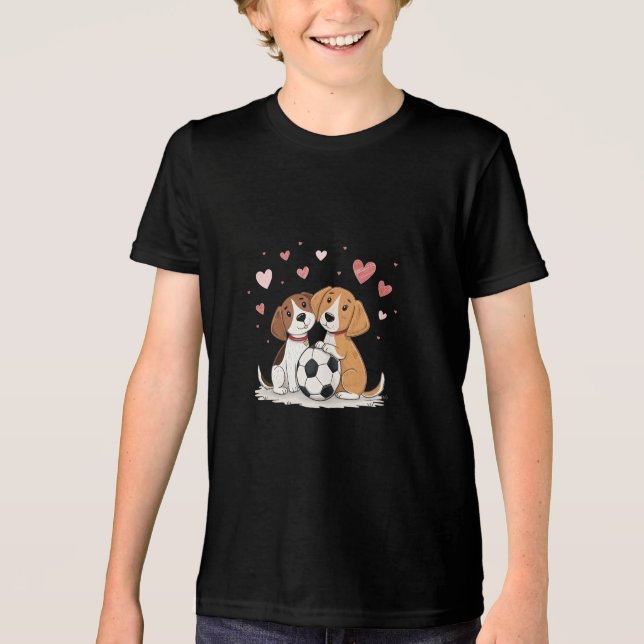 Cute Dogs with Soccer Ball on Valentines Day T Shirt (Framsida)