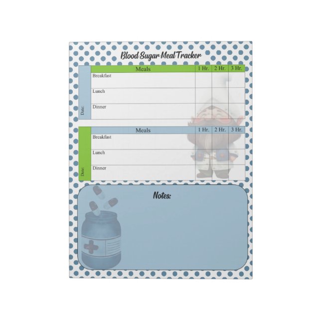 Cute Doktor Gnome Blood Sugar Log Anteckningsblock (Roterad)