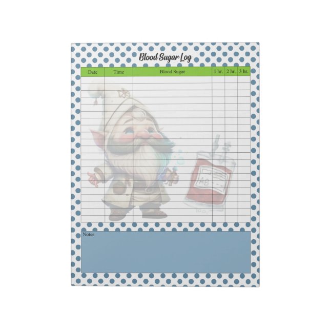 Cute Doktor Gnome Blood Sugar Log Anteckningsblock (Roterad)