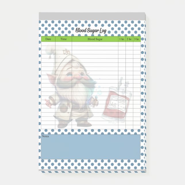 Cute Doktor Gnome Blood Sugar Log Post-it Block (Framsida)