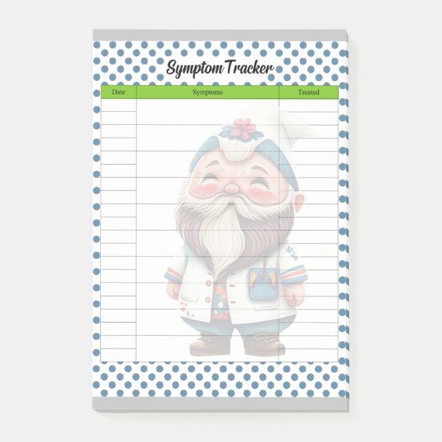 Cute Doktor Gnome Themme Symptom Tracker Post-it Block (Framsida)