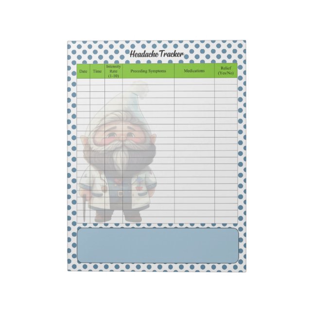 Cute Doktor Gnome ThMeed Headache Tracker Anteckningsblock (Roterad)
