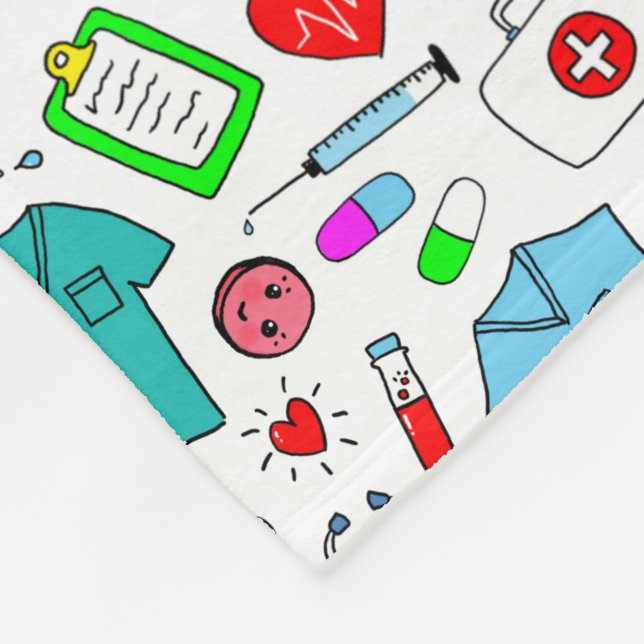 Cute Doktor Nurse Medicines Supplies Mönster Fleecefilt (Hörn)