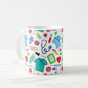 Cute Doktor Nurse Medicines Supplies Mönster Kaffemugg