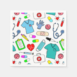 Cute Doktor Nurse Medicines Supplies Mönster Pappersservett