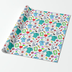 Cute Doktor Nurse Medicines Supplies Mönster Presentpapper