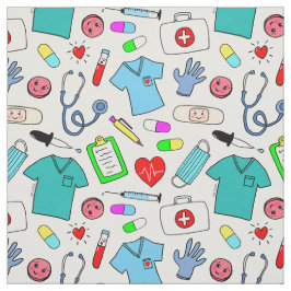 Cute Doktor Nurse Medicines Supplies Mönster Tyg