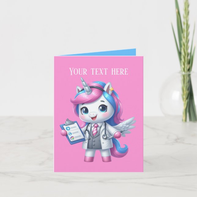 Cute Doktor Unicorn-tilläggsmeddelande Kort (Framsida)
